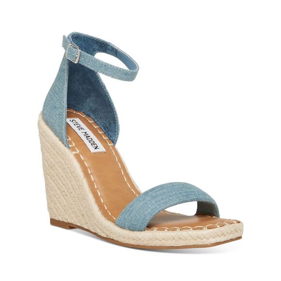 STEVE MADDEN Shoes - STEVE MADDEN Womens Blue 1/2" Platform Submit Toe Wedge Espadrille Shoes 8.5